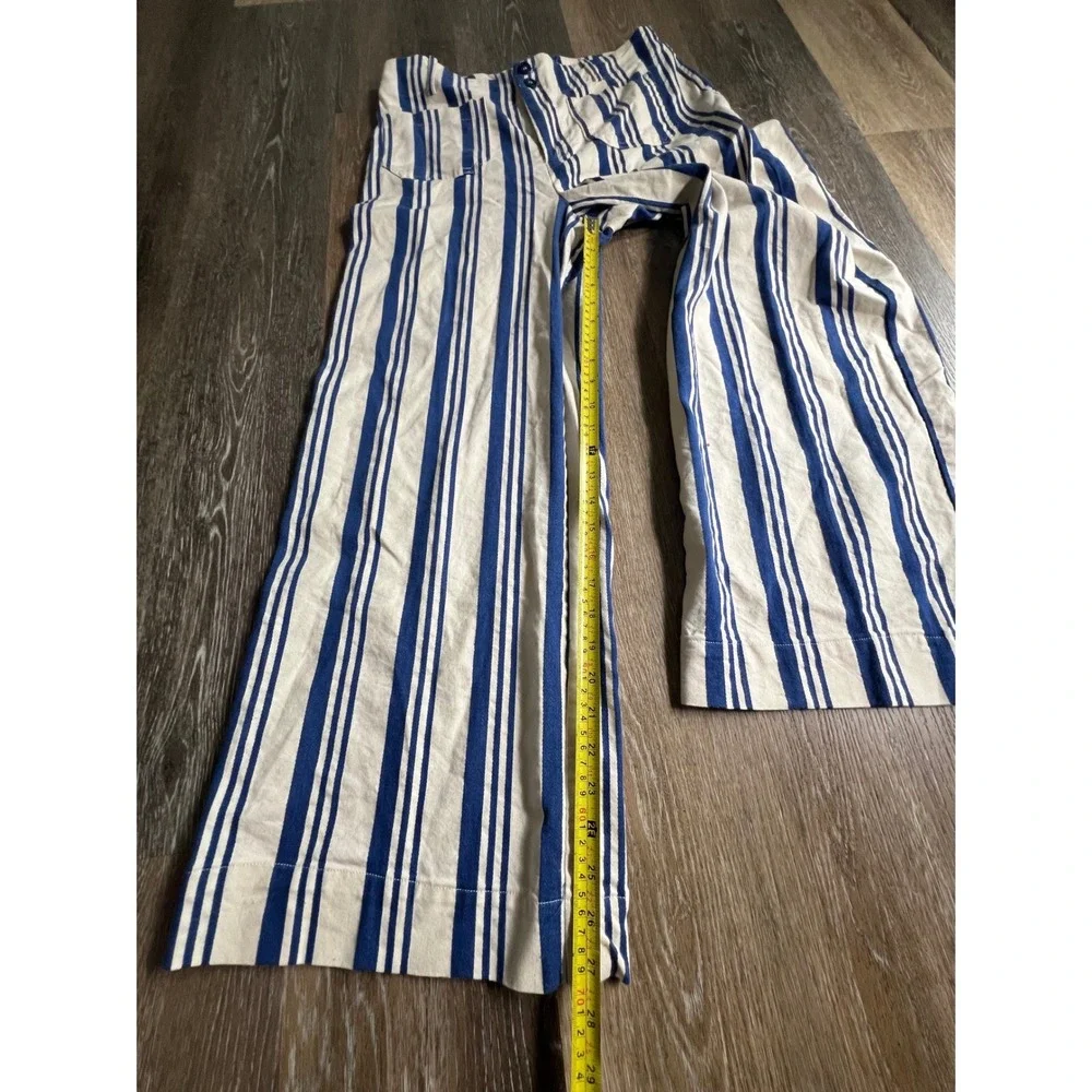 Sugarlips Striped Wide Leg Pants Womens XL Blue White High Rise Pockets